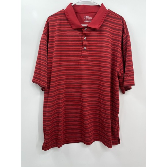 PGA Tour Red Black Stripe Golf Polo‎ Shirt Men's XXL - Picture 1 of 5